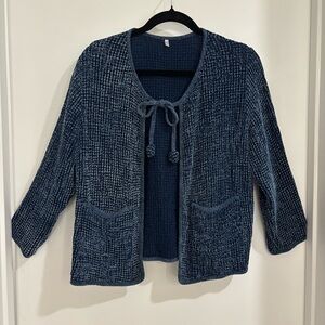 Blue 3/4 sleeve cotton cardigan